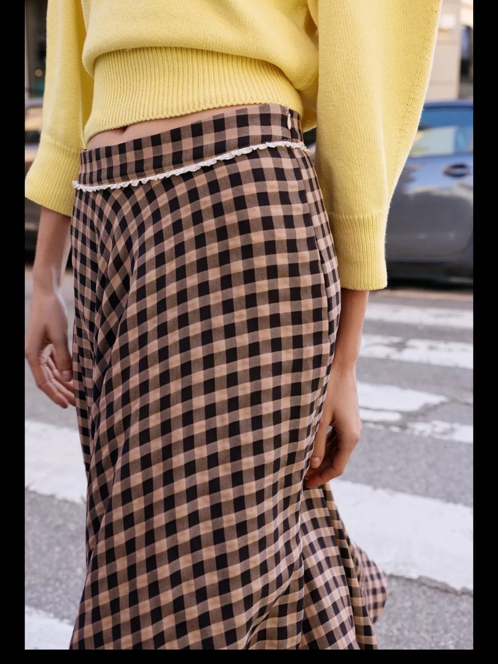 Zara gingham Checked Midi Skirt - Picture 3 of 8